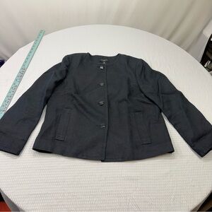 Talbots Black Collarless Textured Button Jacket